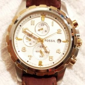 Fossil Two Tone Watch Silver Dial Luminous Hands
